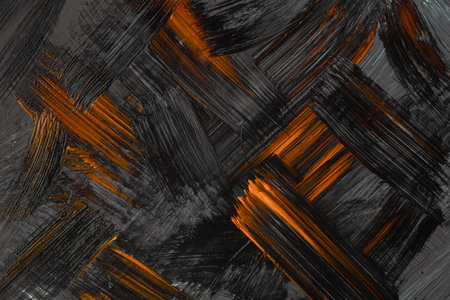Abstract art background dark orange and black colors. Watercolor painting on canvas with gray strokes and splash. Acrylic artwork on paper with brushstroke pattern. Texture backdrop.の写真素材