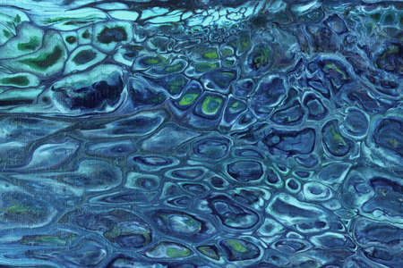 Abstract fluid or liquid art background navy blue and turquoise colors. Acrylic painting on canvas...