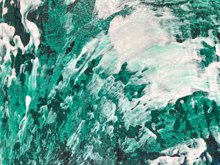 Abstract art background green and white colors. Watercolor painting on canvas with emerald gradient. Acrylic texture backdrop with brushstroke pattern.の写真素材
