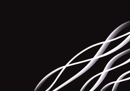 Abstract art background black color with wavy swirl white lines at the corner. Wave pattern backdrop with copy space. Modern graphic design with futuristic element.の写真素材