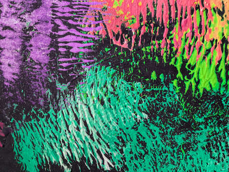 Abstract art background purple, green and black colors. Watercolor painting on canvas with cyan...