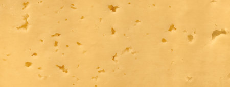 Structure of yellow cheese with holes, background macro. Food backdrop closeup.の写真素材