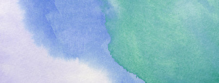 Abstract art background light blue, white and green colors. Watercolor painting on canvas with soft cyan gradient. Fragment of artwork on paper with pattern. texture backdrop.の写真素材