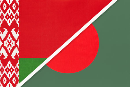 Belarus and Bangladesh, symbol of country. Belarusian vs Bangladeshi national flags. Relationship and partnership between two countries.の写真素材