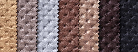 Swatch of leather textile brown and gray colors, background. Catalog and palette tone of Interior...