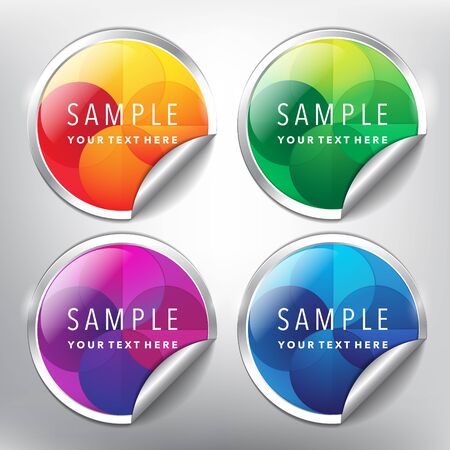 Sale stickers with abstract ornament design set of 4. Set of 4 color modernly designed sale stickers with abstract ornament and curled corner on the white background. Vector illustration. Eps10.のイラスト素材