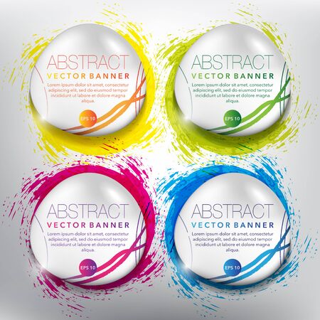 Abstract vector banner set of 4. Round pebble stones with swirl design. Colorful and glossy on the white panel.のイラスト素材