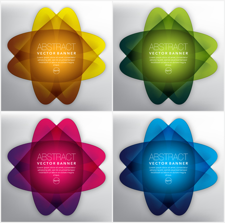 Abstract vector web banner set of 4. Geometric banners in 4 different colors. Isolated on the light background. Each item contains space for own text vector illustration.のイラスト素材