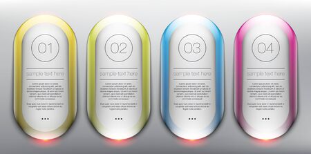 A Vector glass web banners set of 4. Elliptical glossy banners. Isolated with realistic light and shadow on the light panel. Each item contains space for own text. Vector illustration. Eps10.のイラスト素材