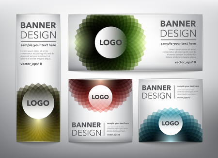 Collection of 4 web banners in colorful, circular floral design. Isolated on the light panel. Each item contains space for own logo and text. Vector illustration. Eps10.のイラスト素材