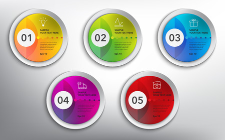 Abstract info graphic circle design elements. 5 parts concept. Isolated on the white panel.のイラスト素材
