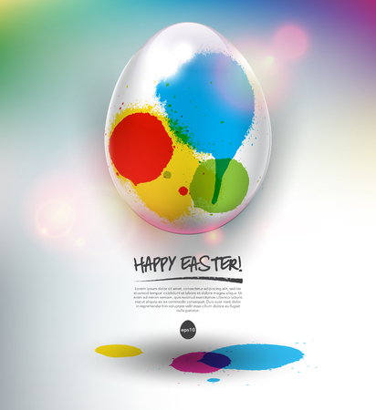 Happy Easter greeting card. Design elements for holiday cards. White Easter egg with colorful watercolor design.のイラスト素材