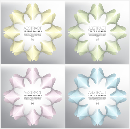 Abstract vector web banner set of 4. Geometric stars in pastel colors. Isolated on the light background. Each item contains space for own text. Vector illustration.のイラスト素材