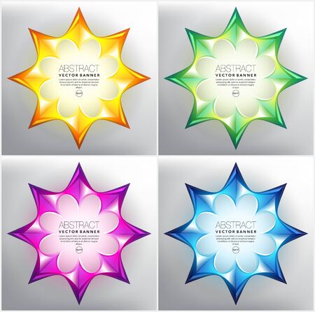 Abstract vector banner set of 4. Colorful abstract star banners. Isolated on the light background. Each item contains space for own text. Vector illustration. Eps 10.のイラスト素材