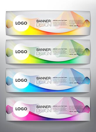 Collection of 4 horizontal web banners in colorful, linear design. Isolated on the light panel. Each item contains space for own logo and text. Vector illustration.のイラスト素材