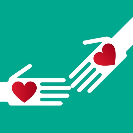 Silhouette helping hand whit hearts のイラスト素材