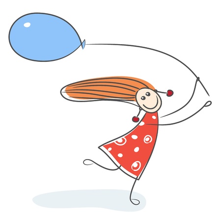 Girl running with blue balloonのイラスト素材