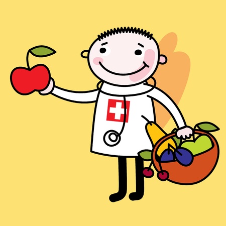 Doctor with fruitのイラスト素材