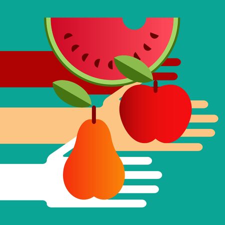 Hands full of ripe fruit のイラスト素材