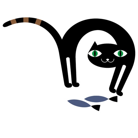 Black cat and fishesのイラスト素材