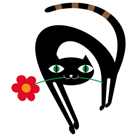Black cat with flowerのイラスト素材