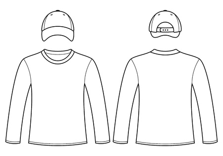 Long-sleeved T-shirt and cap templateのイラスト素材
