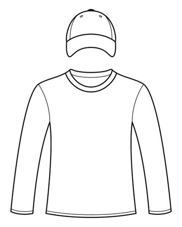 Long-sleeved T-shirt and cap templateのイラスト素材