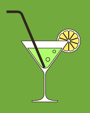 Cocktail with lemon and drinking straw のイラスト素材