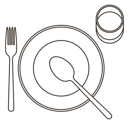 Place setting with plate, spoon, fork and glassのイラスト素材