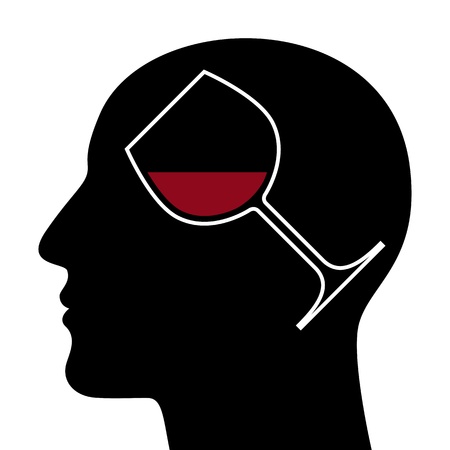 SIlhouette of head with red wine glass のイラスト素材