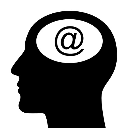 SIlhouette of head with email sign isolated on whiteのイラスト素材