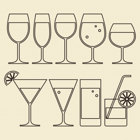 Illustration of Alcohol, Wine, Beer, Cocktail and Water Glassesのイラスト素材