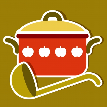 Cooking pot and ladle. Vector kitchen symbolsのイラスト素材