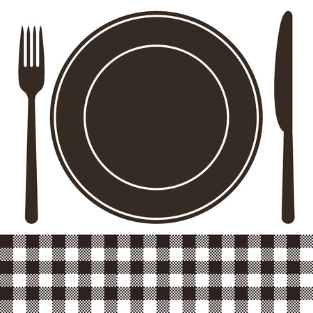 Cutlery, plate and tablecloth pattern in black and whiteのイラスト素材