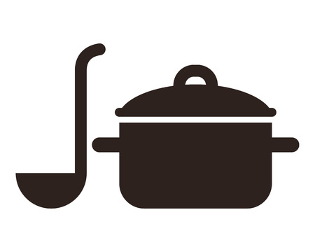 Cooking pot and ladle isolated on white backgroundのイラスト素材