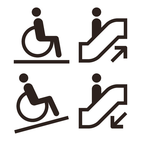 Escalator and facilities for disabled symbols isolated on white backgroundのイラスト素材