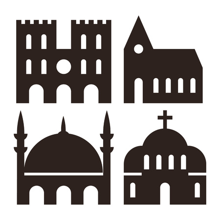 Cathedral, church and mosque icons isolated on white backgroundのイラスト素材