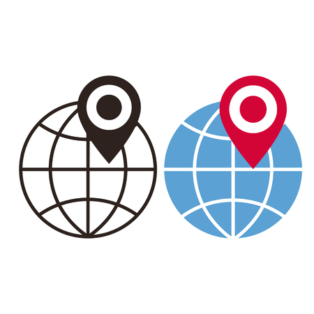 Globe and map pin icons isolated on white backgroundのイラスト素材