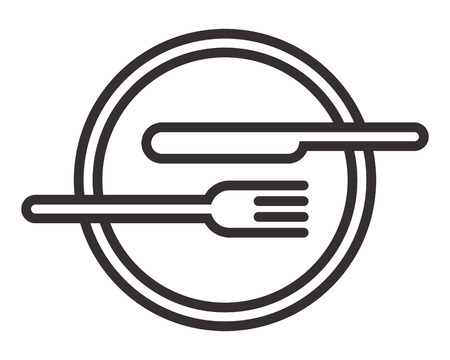 Plate, knife and fork sign isolated on white backgroundのイラスト素材