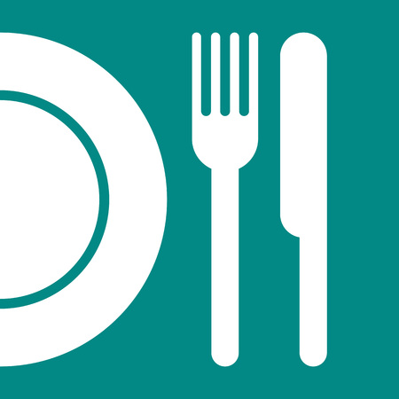 Plate, knife and fork sign on blue backgroundのイラスト素材