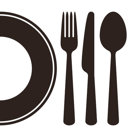 Plate, knife, fork and spoon isolated on white backgroundのイラスト素材