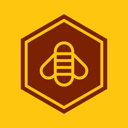 Bee icon enclosed in red hexagon and isolated on yellow backgroundのイラスト素材