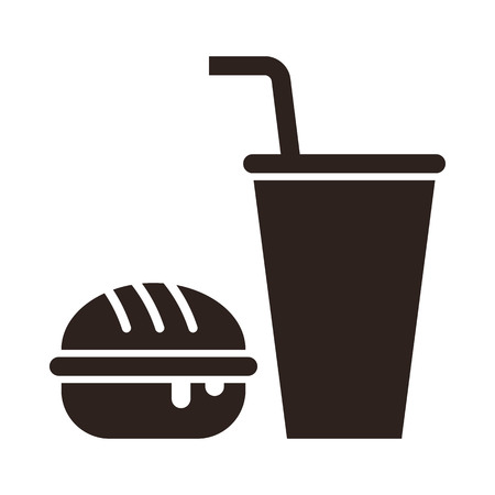 Fast food illustration. Burger and drink icon, isolated on white background.のイラスト素材