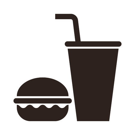 Fast food illustration. Burger and drink icon, isolated on white background.のイラスト素材