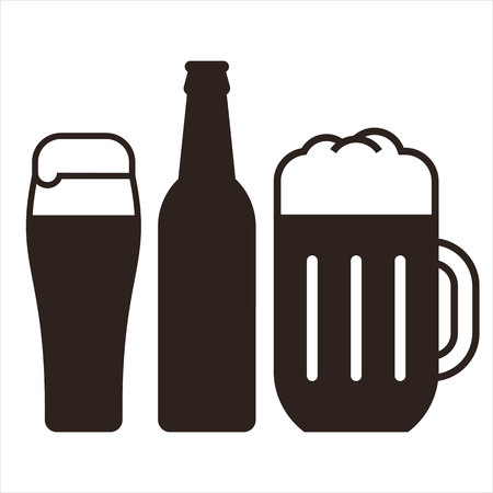 Beer mugs and bottle isolated on white backgroundのイラスト素材