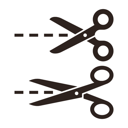 Vector scissors with cut lines. Set of cutting scissorsのイラスト素材
