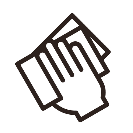 Hand wiping with a cloth icon. Wipe dust symbol isolated on white background Hand wiping with a cloth icon. Wipe dust symbol isolated on white background
