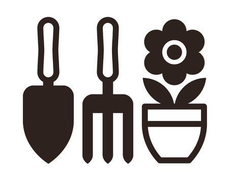 Gardening tools and flower pot icon isolated on white backgroundのイラスト素材