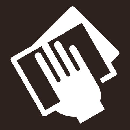 Hand wiping with a cloth icon. Wipe dust symbol on dark backgroundのイラスト素材