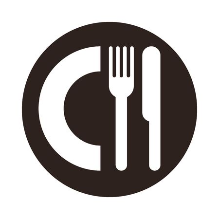 Plate, knife and fork sign isolated on white backgroundのイラスト素材
